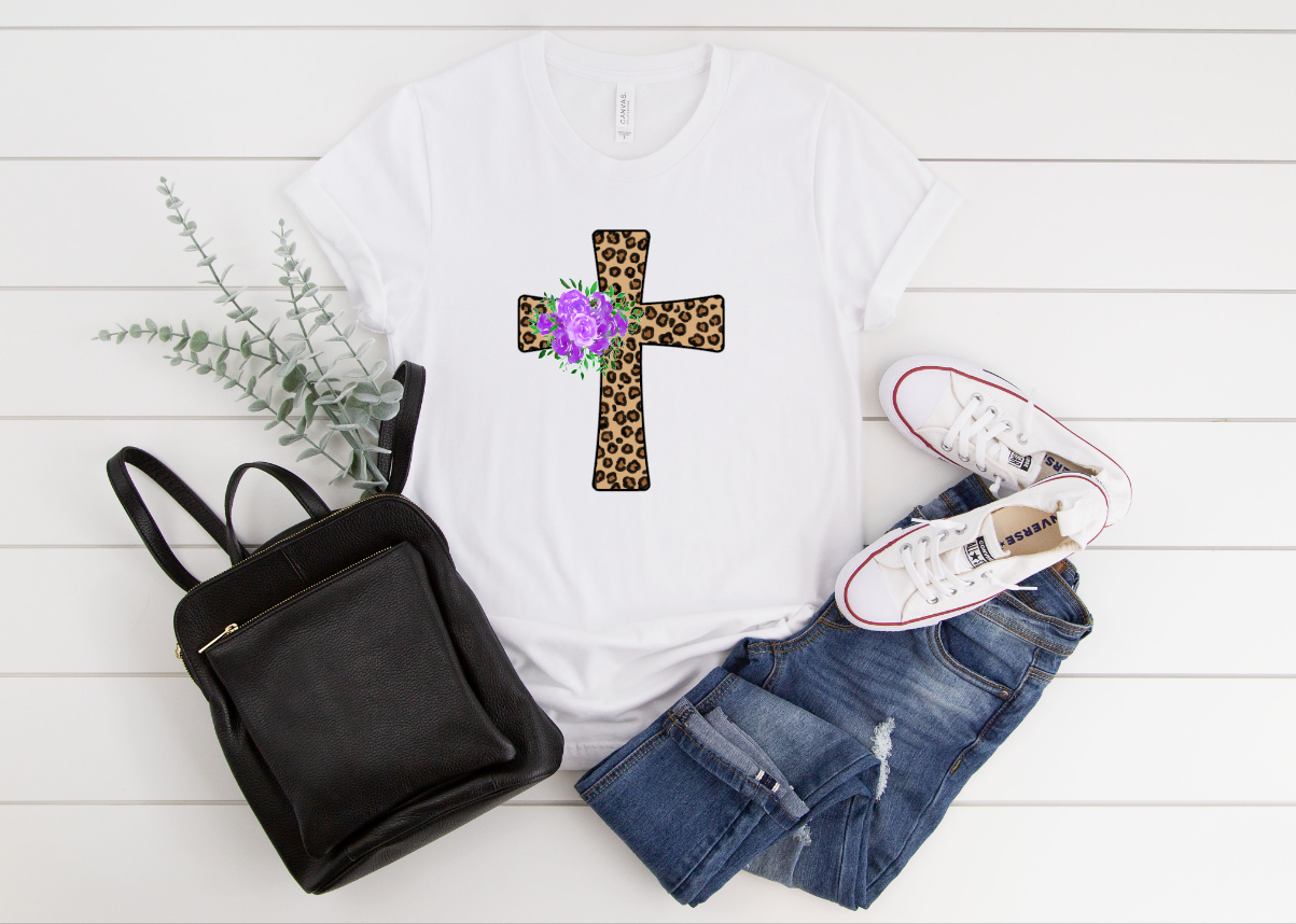 leopard floral cross
