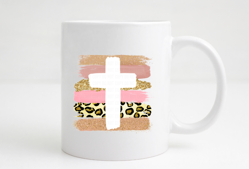 brushstroke pink cross coffee mug