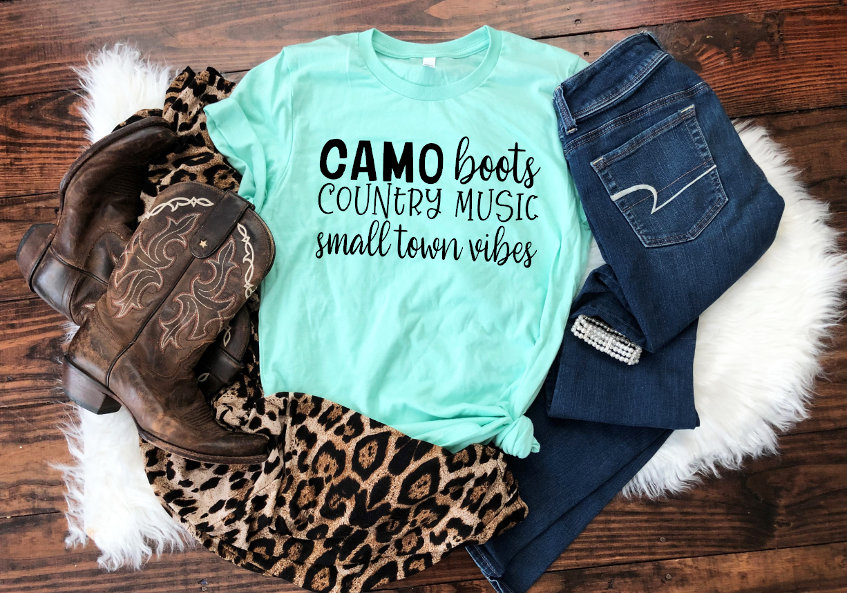camo boots country music small town vibes