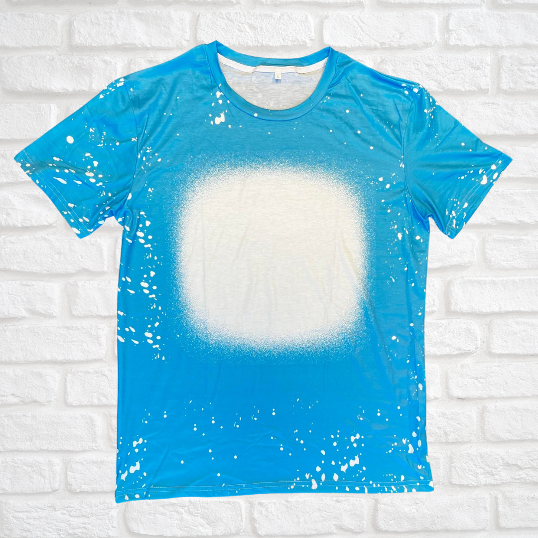 Light Blue Polyester Faux Bleach T-Shirt